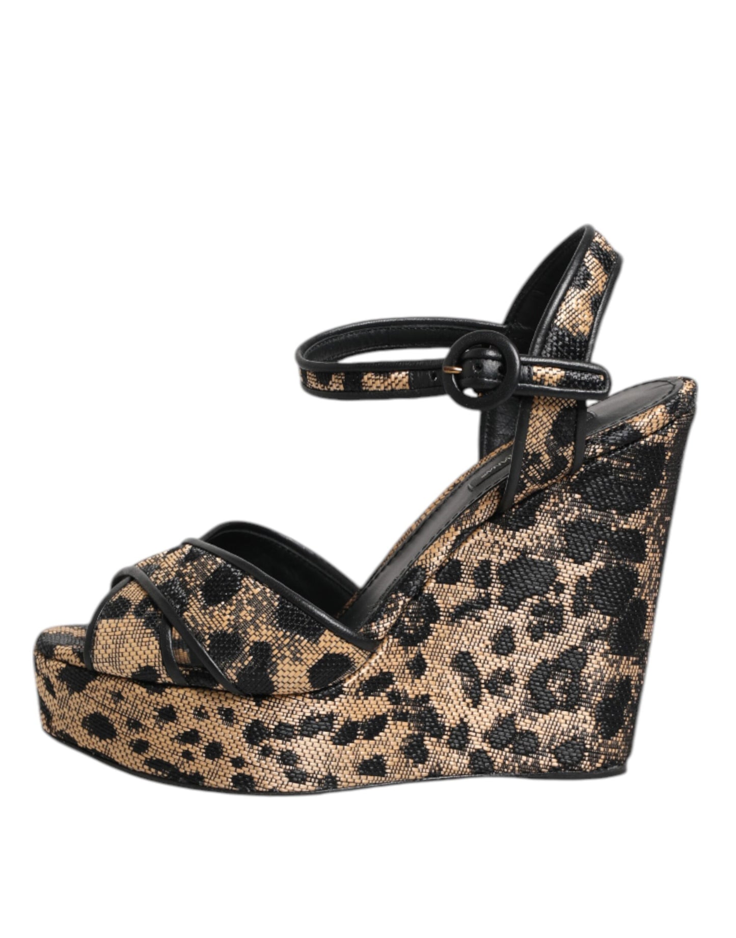 Sandali con cinturino alla caviglia e zeppa leopardata marrone Dolce &amp; Gabbana
