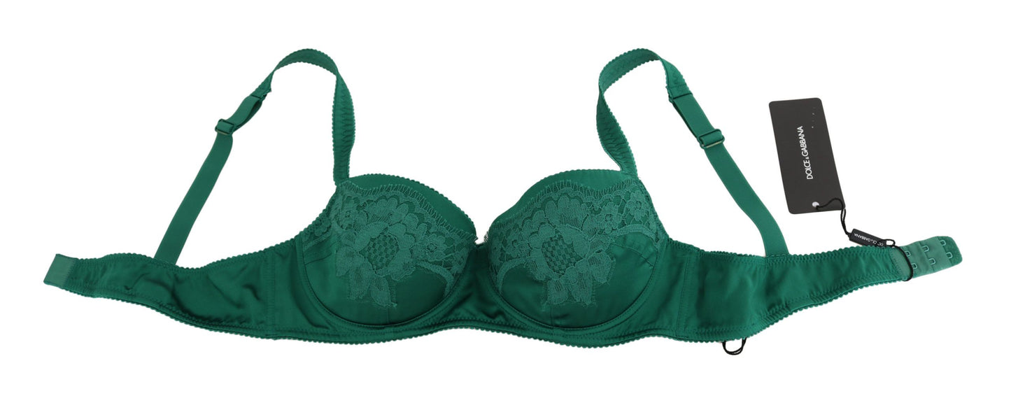 Reggiseno intimo in pizzo floreale elasticizzato in seta verde Dolce &amp; Gabbana