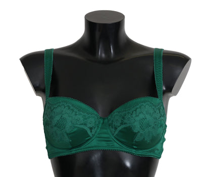 Reggiseno intimo in pizzo floreale elasticizzato in seta verde Dolce &amp; Gabbana