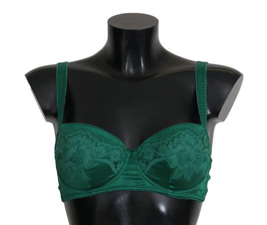 Reggiseno intimo in pizzo floreale elasticizzato in seta verde Dolce &amp; Gabbana