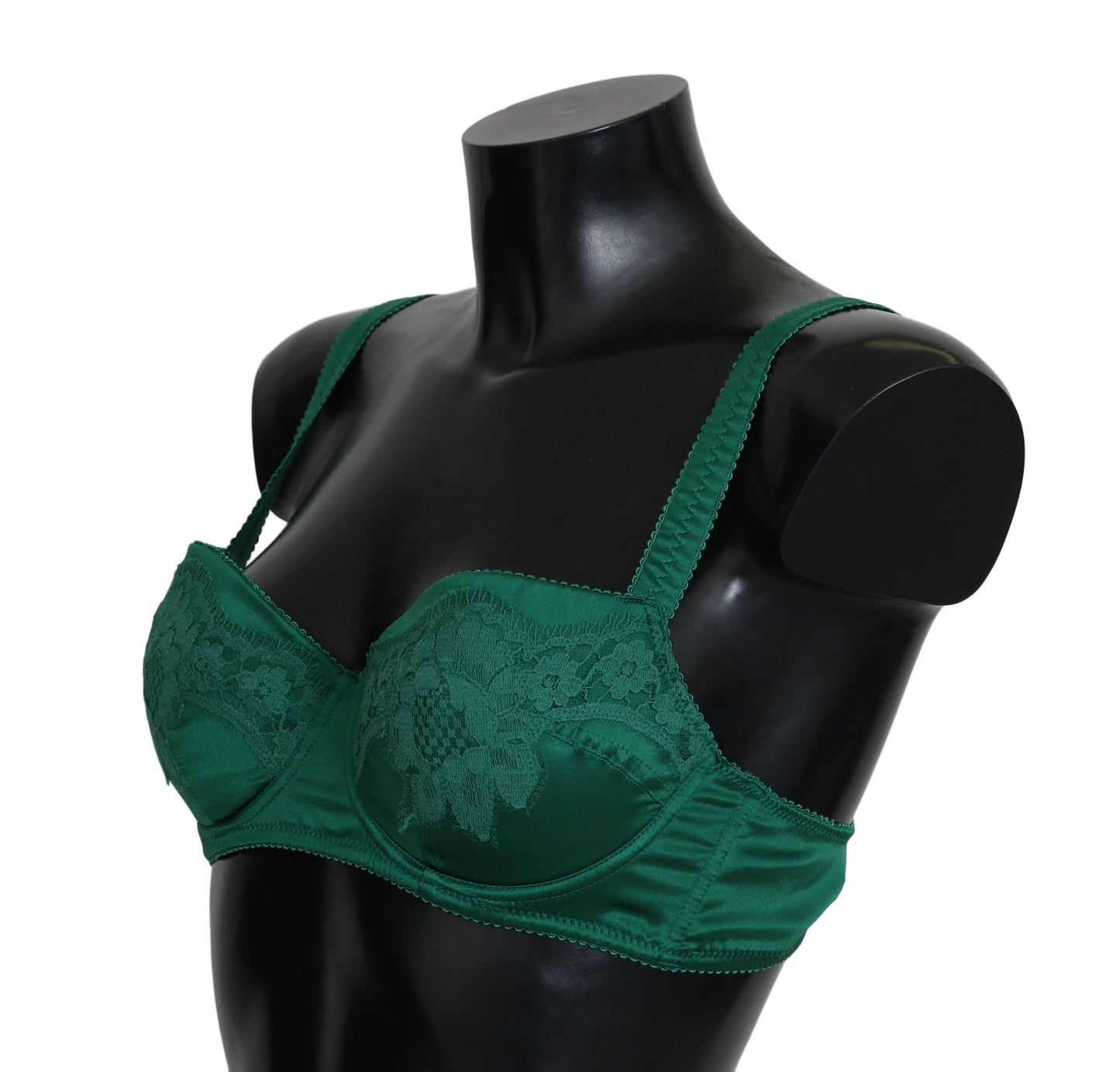 Reggiseno intimo in pizzo floreale elasticizzato in seta verde Dolce &amp; Gabbana