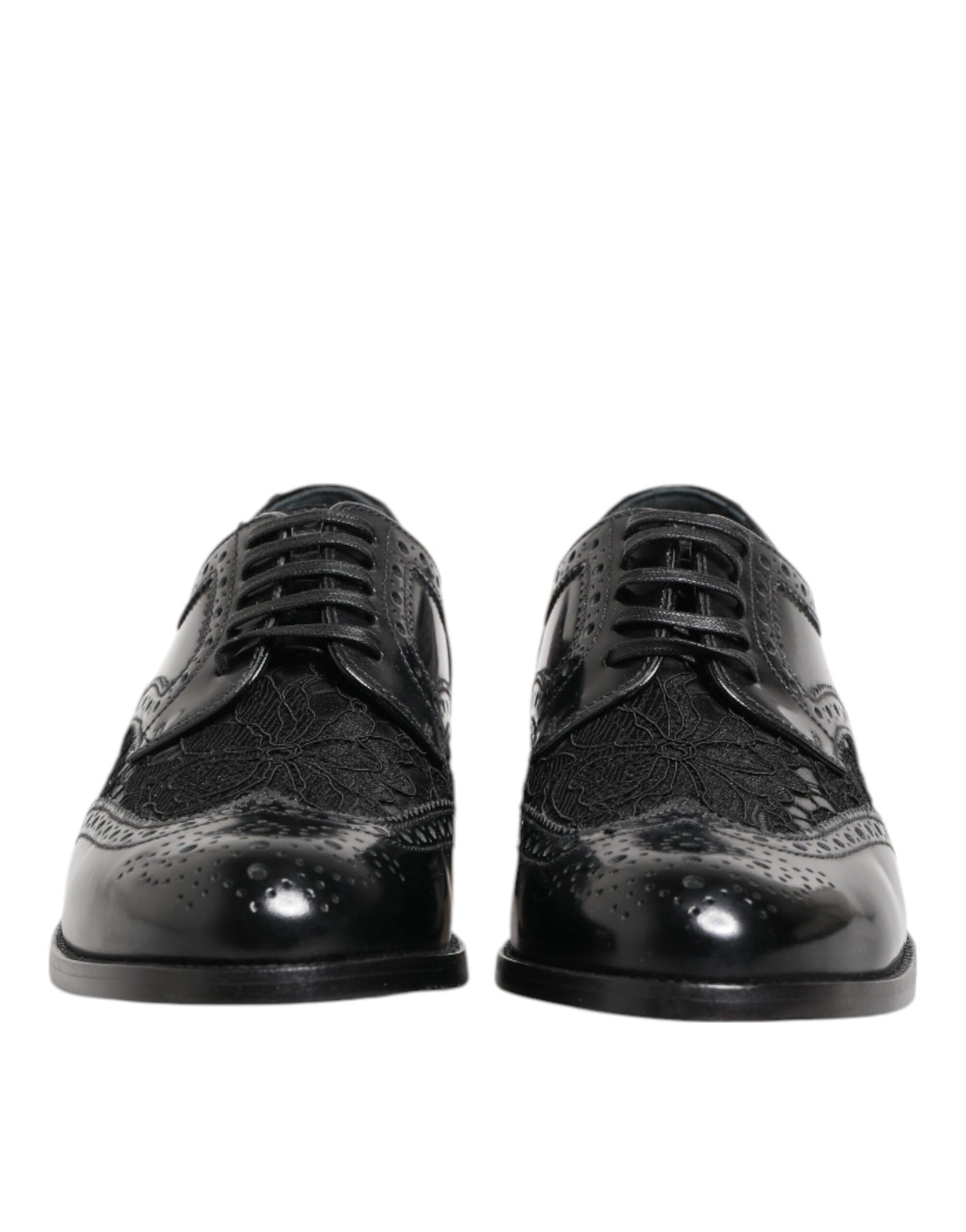 Scarpe eleganti in pelle nera con pizzo floreale Dolce &amp; Gabbana