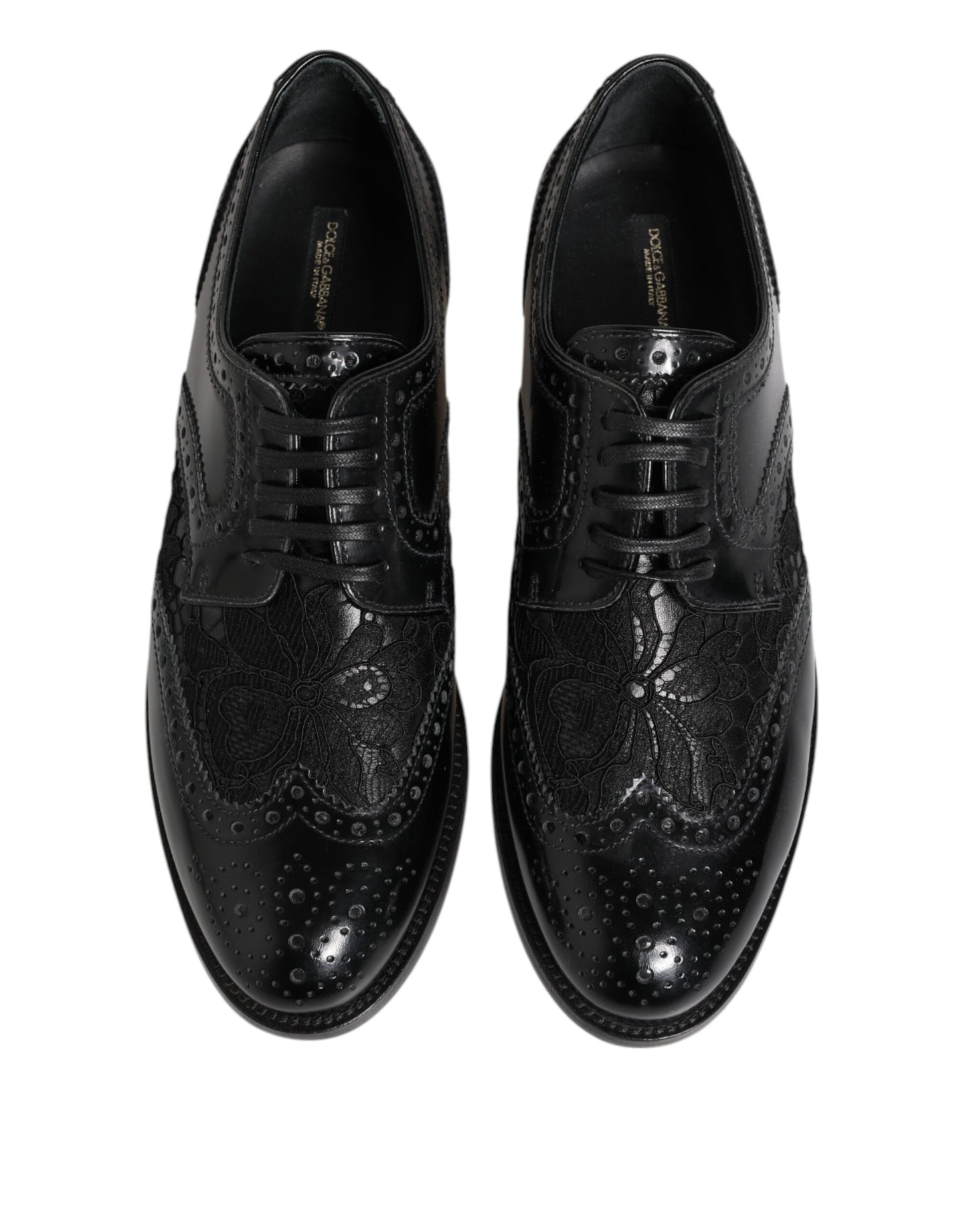 Scarpe eleganti in pelle nera con pizzo floreale Dolce &amp; Gabbana
