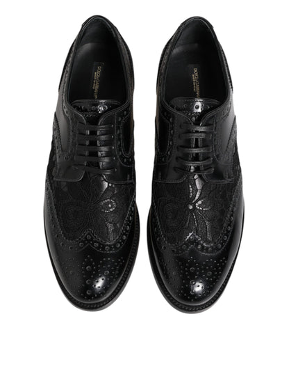 Scarpe eleganti in pelle nera con pizzo floreale Dolce &amp; Gabbana