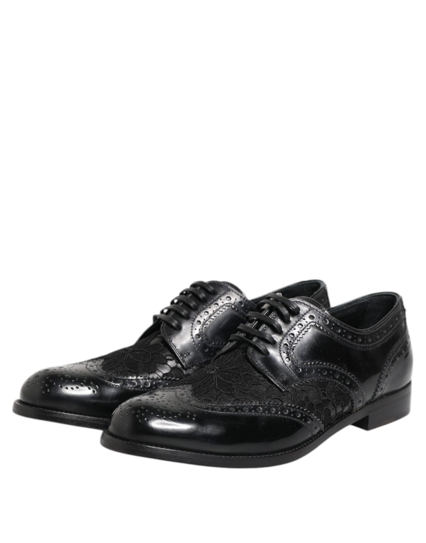 Scarpe eleganti in pelle nera con pizzo floreale Dolce &amp; Gabbana