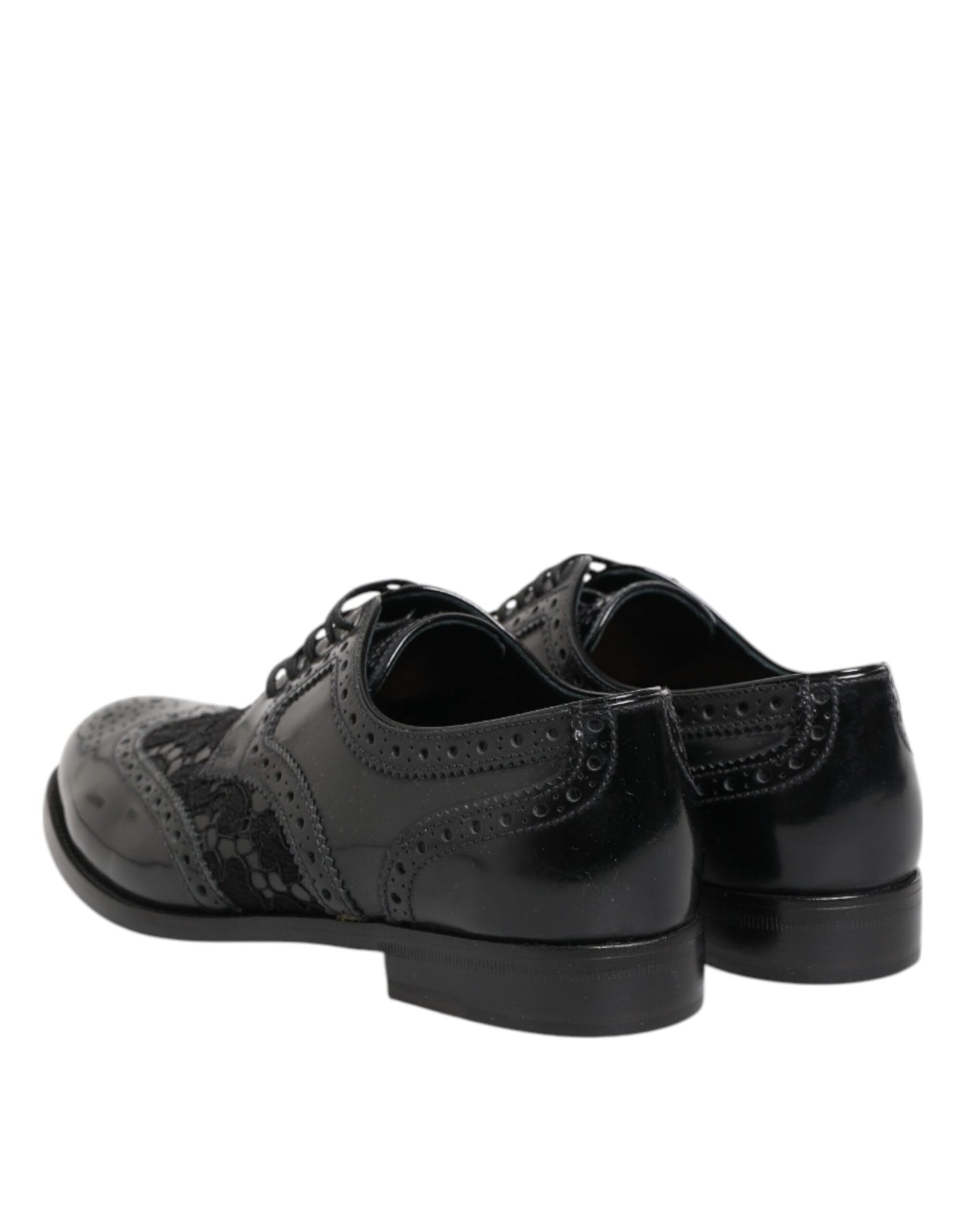 Scarpe eleganti in pelle nera con pizzo floreale Dolce &amp; Gabbana
