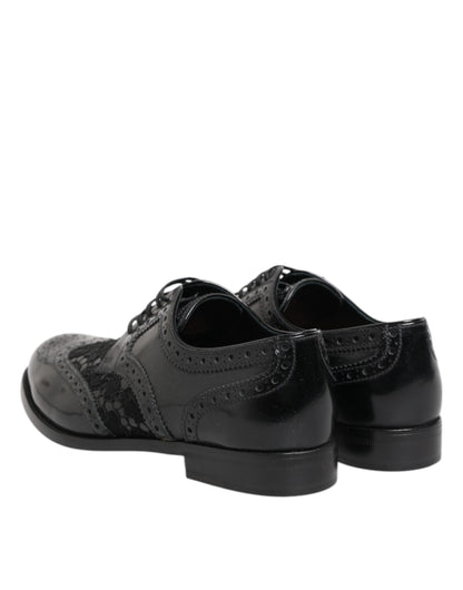 Scarpe eleganti in pelle nera con pizzo floreale Dolce &amp; Gabbana