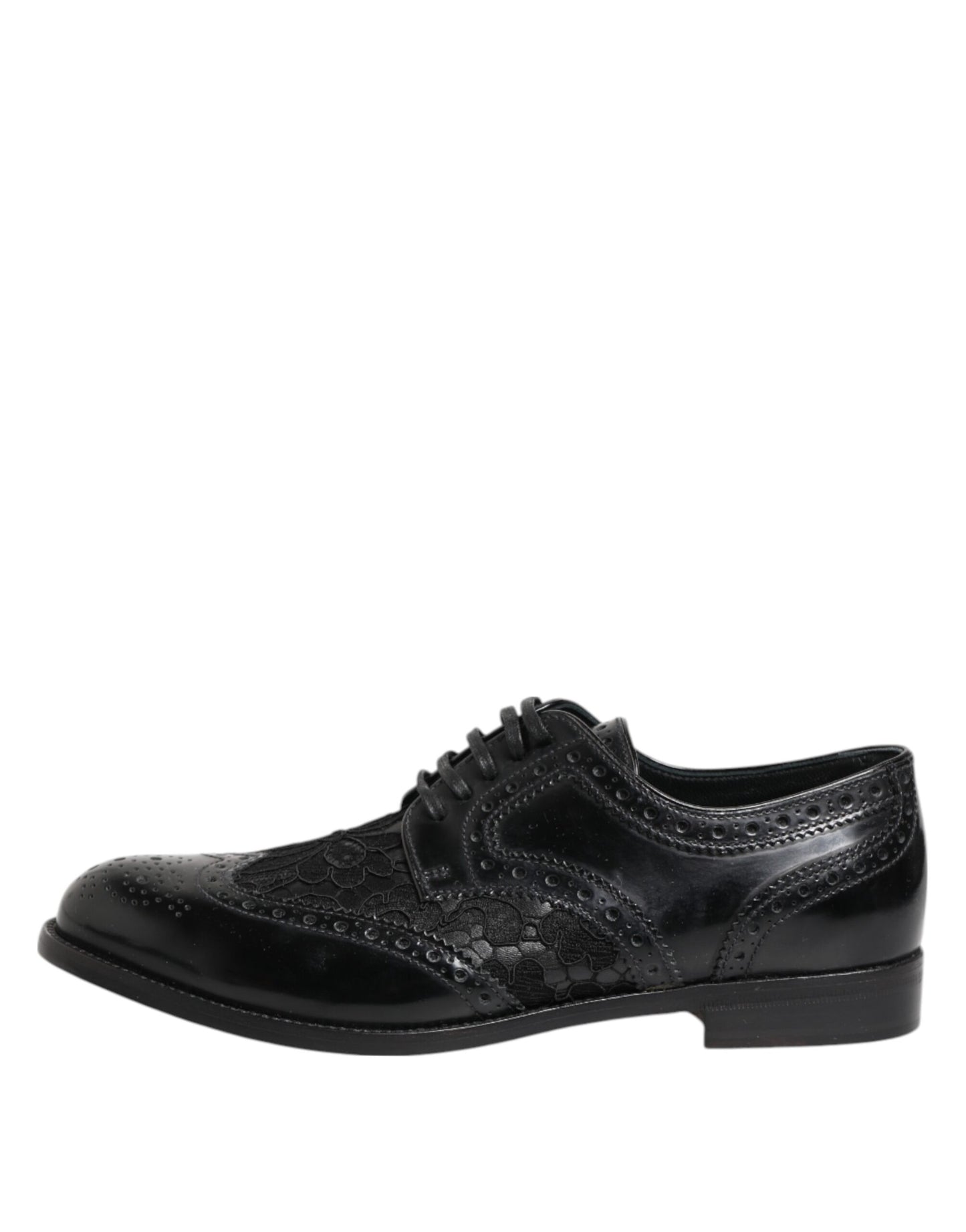 Scarpe eleganti in pelle nera con pizzo floreale Dolce &amp; Gabbana