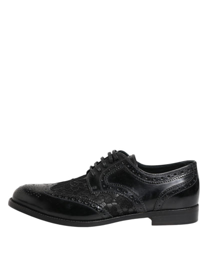Scarpe eleganti in pelle nera con pizzo floreale Dolce &amp; Gabbana