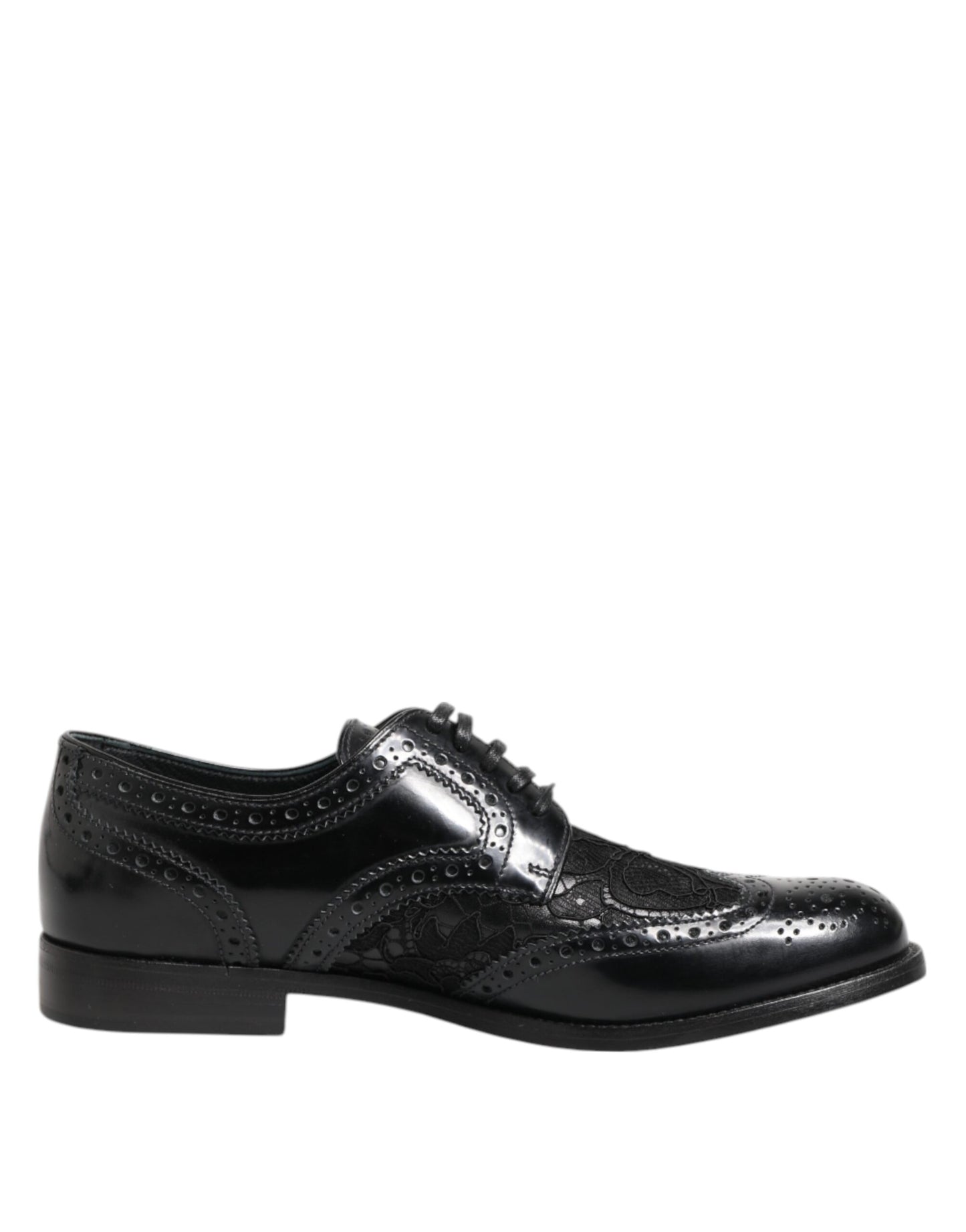 Scarpe eleganti in pelle nera con pizzo floreale Dolce &amp; Gabbana