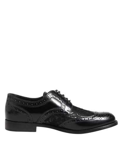 Scarpe eleganti in pelle nera con pizzo floreale Dolce &amp; Gabbana