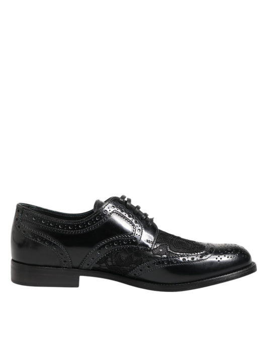 Scarpe eleganti in pelle nera con pizzo floreale Dolce &amp; Gabbana