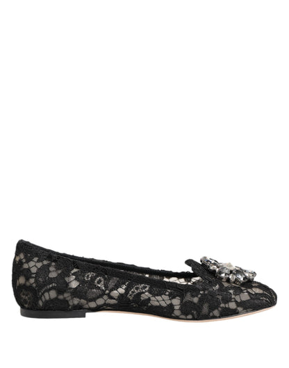 Dolce &amp; Gabbana Scarpe basse nere con pizzo Taormina e cristalli