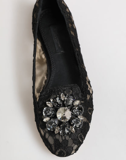 Dolce &amp; Gabbana Scarpe basse nere con pizzo Taormina e cristalli