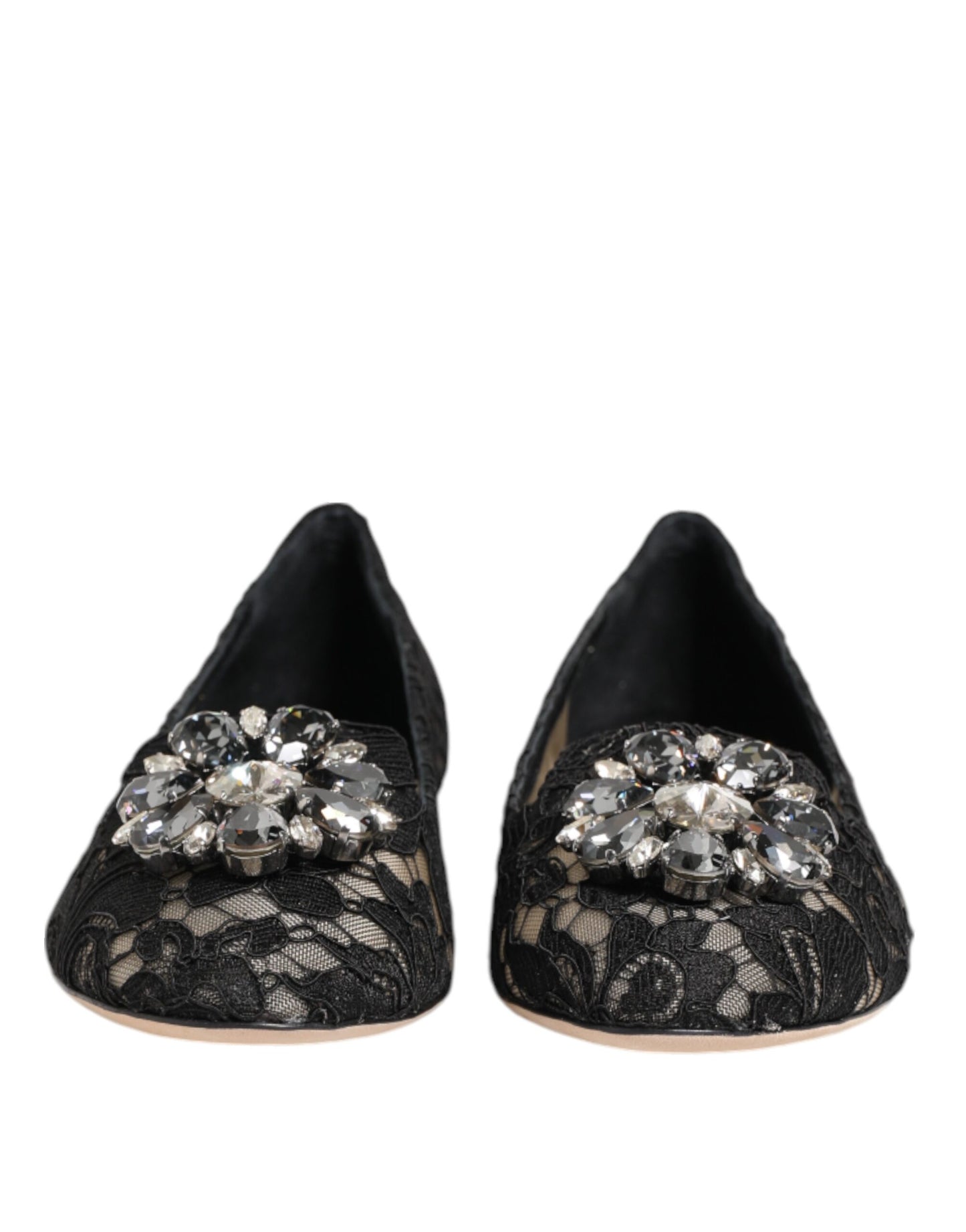 Dolce &amp; Gabbana Scarpe basse nere con pizzo Taormina e cristalli
