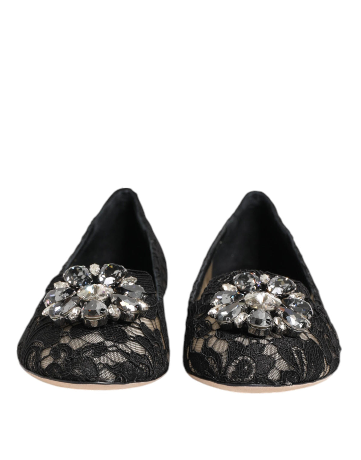 Dolce &amp; Gabbana Scarpe basse nere con pizzo Taormina e cristalli