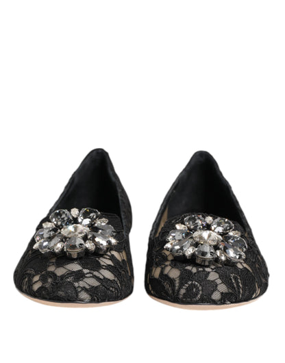 Dolce &amp; Gabbana Scarpe basse nere con pizzo Taormina e cristalli
