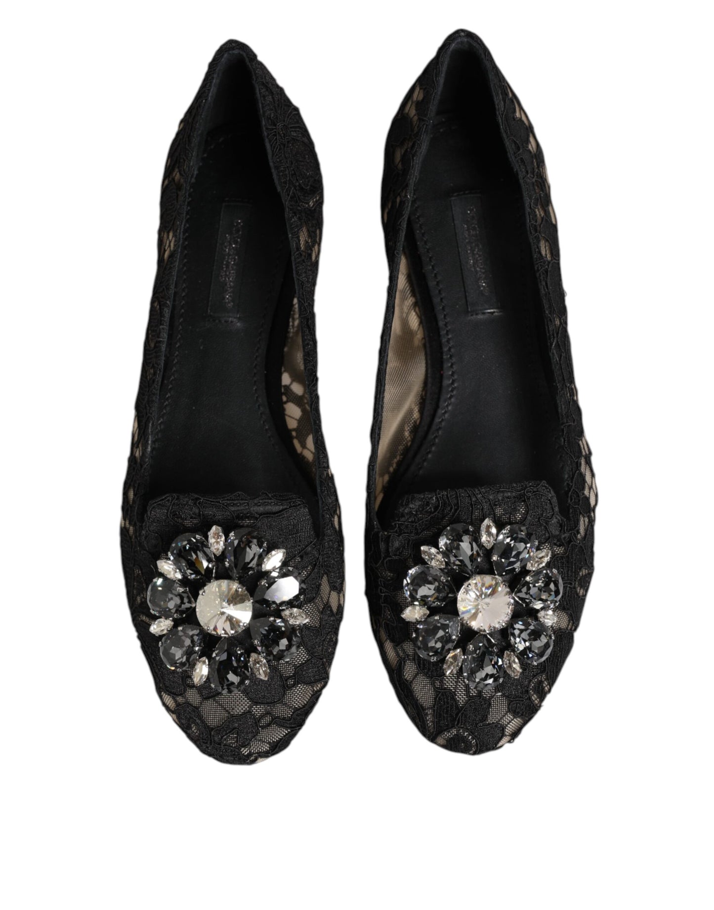 Dolce &amp; Gabbana Scarpe basse nere con pizzo Taormina e cristalli