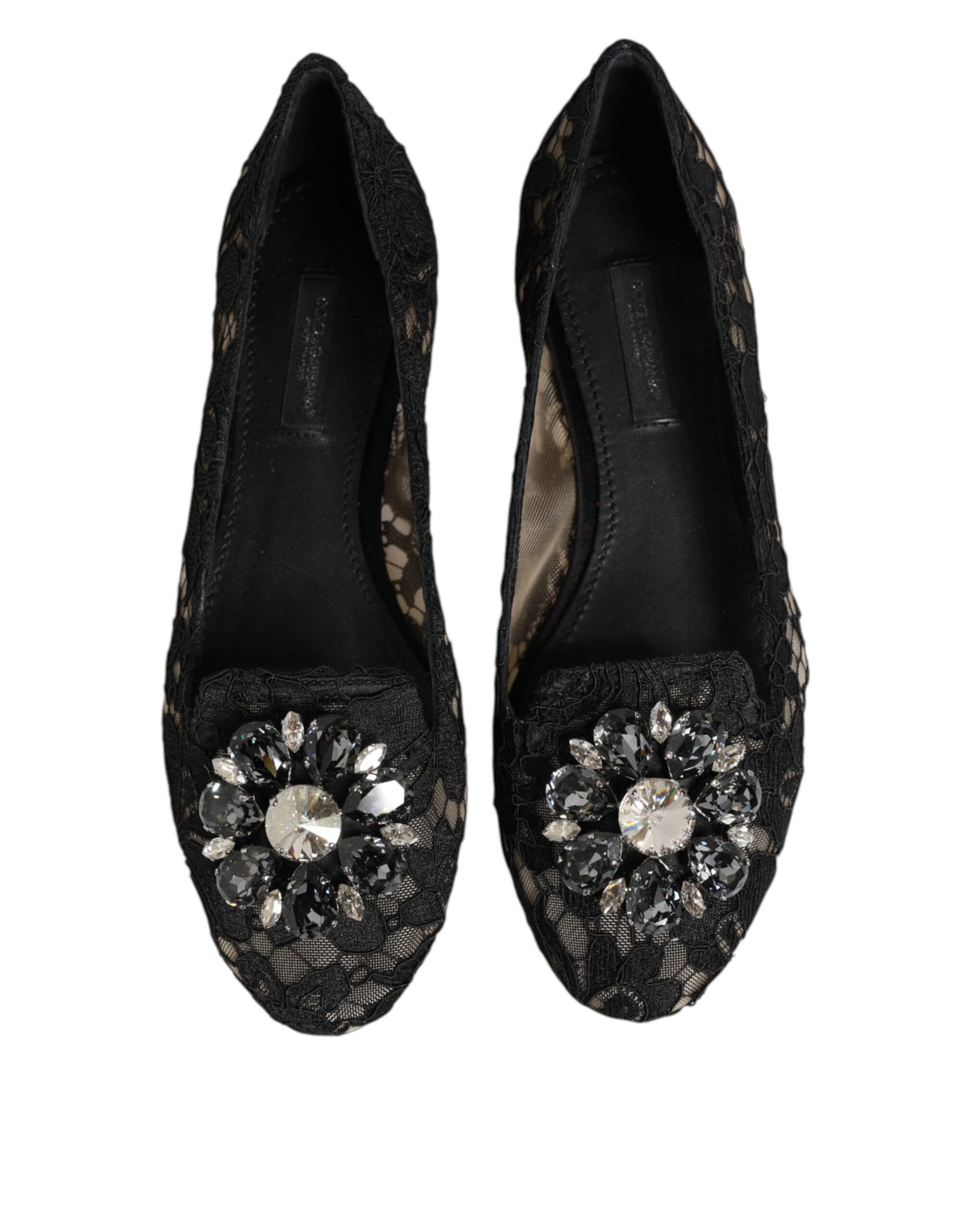 Dolce &amp; Gabbana Scarpe basse nere con pizzo Taormina e cristalli