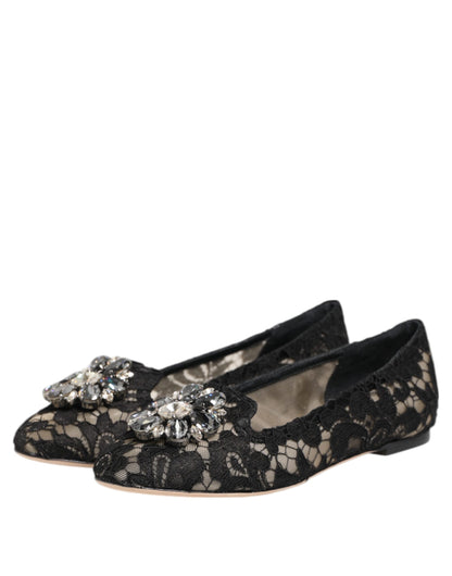 Dolce &amp; Gabbana Scarpe basse nere con pizzo Taormina e cristalli