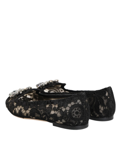 Dolce &amp; Gabbana Scarpe basse nere con pizzo Taormina e cristalli