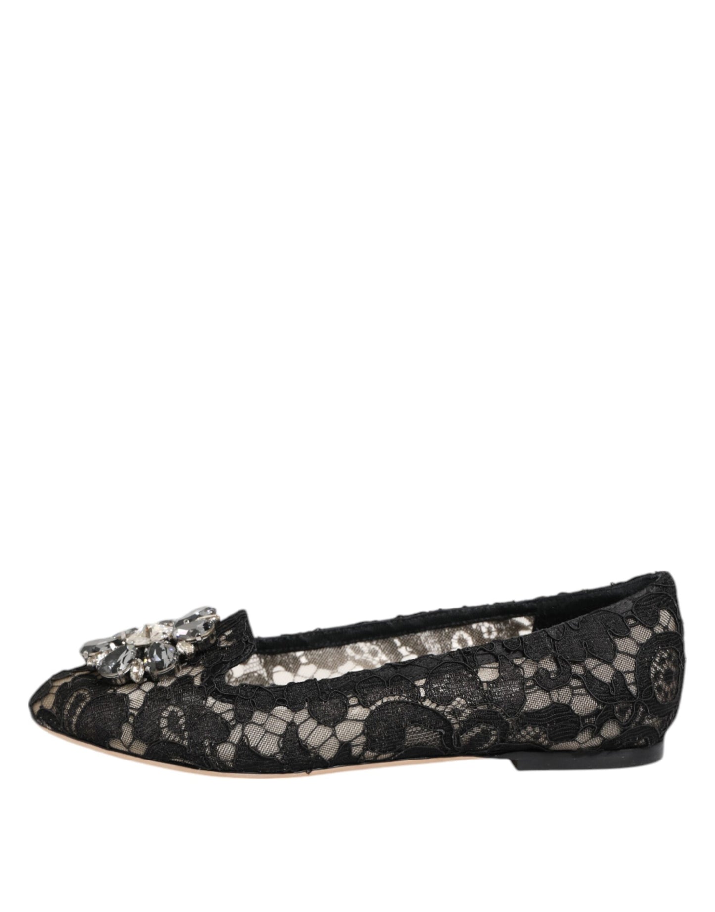 Dolce &amp; Gabbana Scarpe basse nere con pizzo Taormina e cristalli