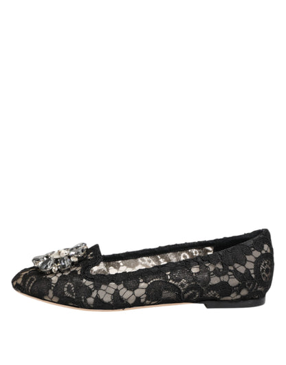 Dolce &amp; Gabbana Scarpe basse nere con pizzo Taormina e cristalli