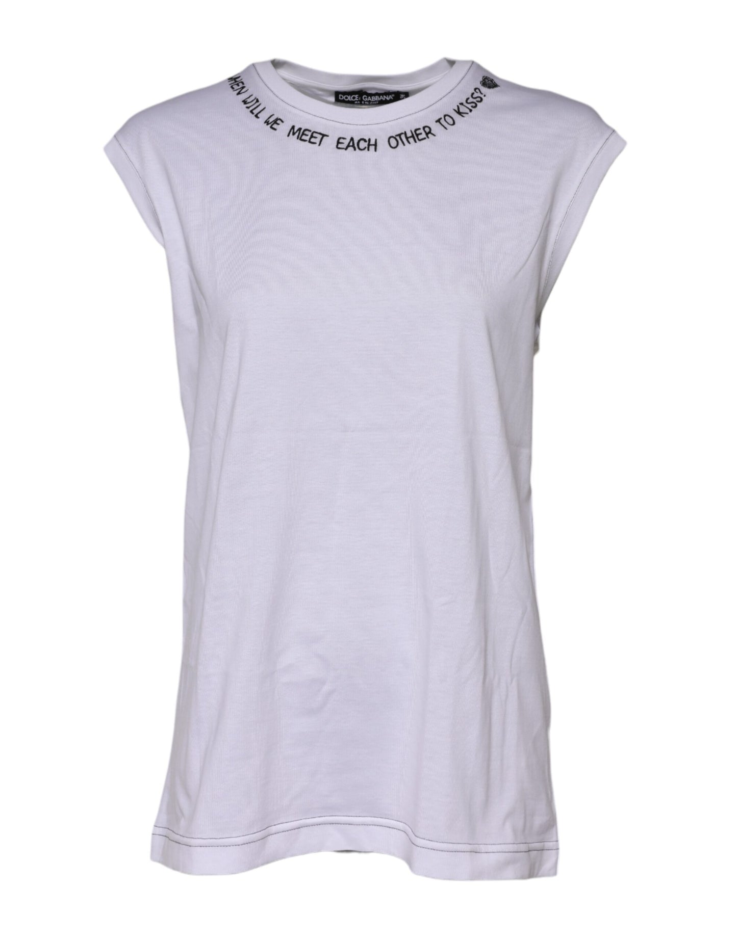 T-shirt stampata senza maniche in cotone bianco Dolce & Gabbana
