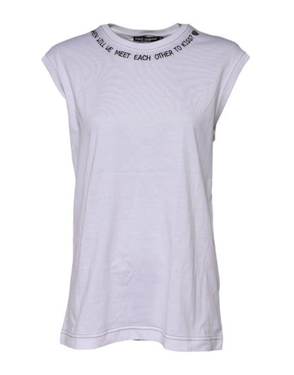 T-shirt stampata senza maniche in cotone bianco Dolce & Gabbana