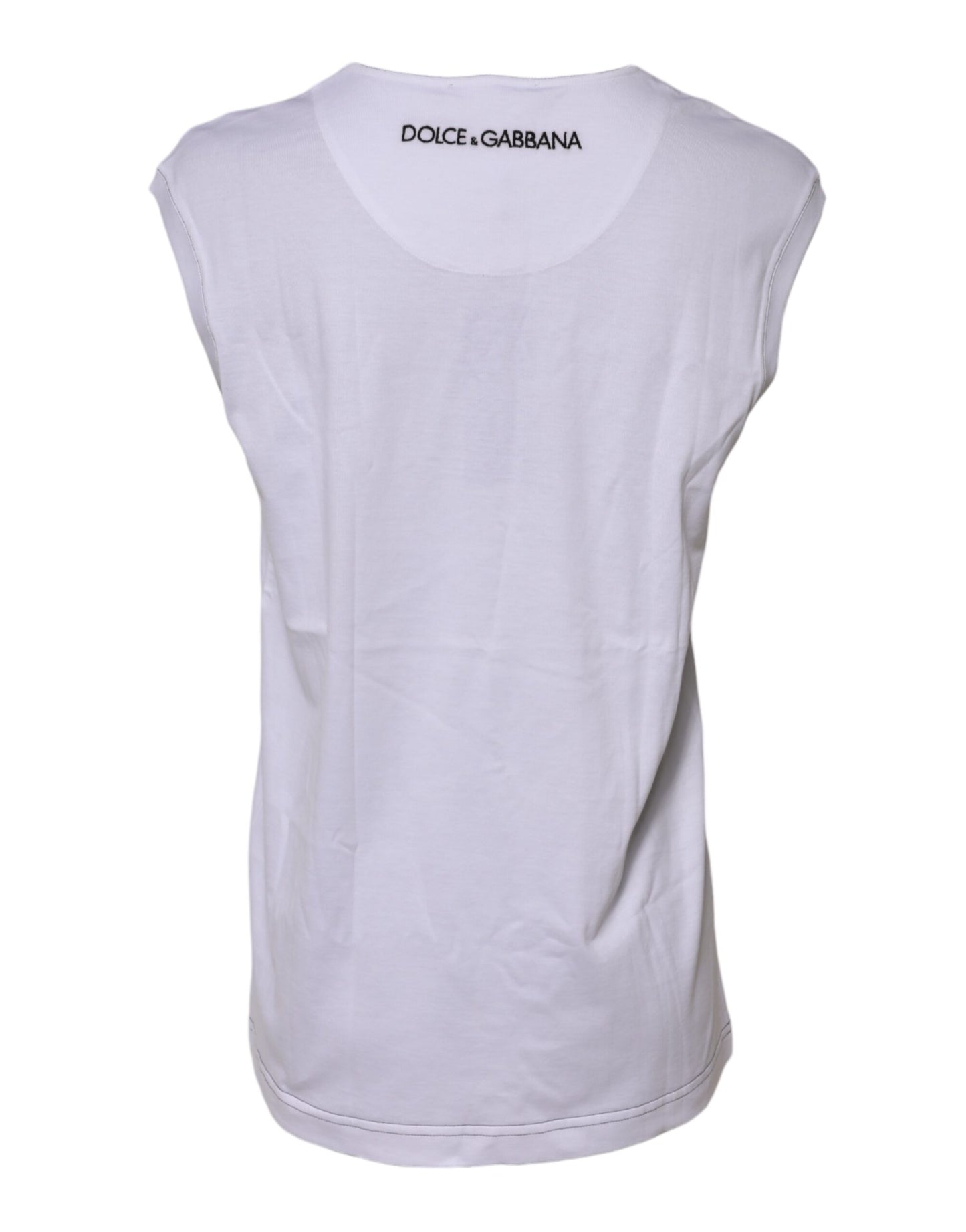 T-shirt stampata senza maniche in cotone bianco Dolce & Gabbana
