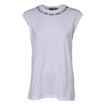 T-shirt stampata senza maniche in cotone bianco Dolce & Gabbana
