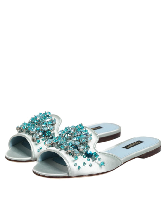 Scarpe con zeppa Dolce &amp; Gabbana in pelle blu argento con perline