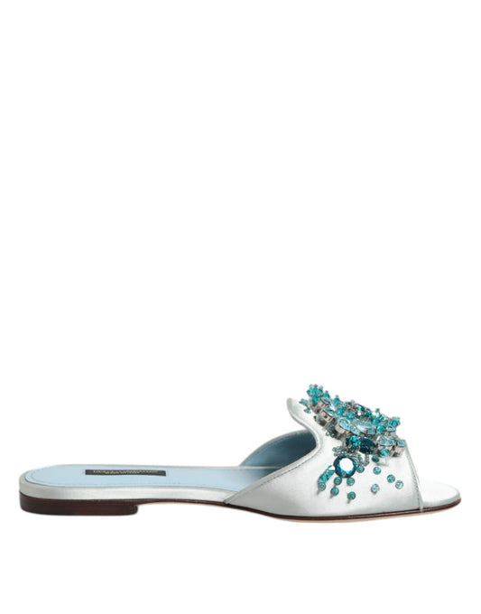 Scarpe con zeppa Dolce &amp; Gabbana in pelle blu argento con perline