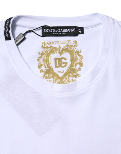 Dolce &amp; Gabbana T-shirt girocollo Goodluck 2023 in cotone bianco