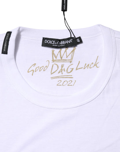 Dolce &amp; Gabbana T-shirt girocollo Goodluck 2022 in cotone bianco