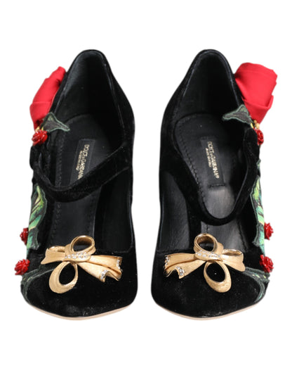 Scarpe Mary Jane Dolce &amp; Gabbana con spilla di cristallo e rose nere