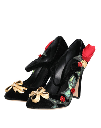 Scarpe Mary Jane Dolce &amp; Gabbana con spilla di cristallo e rose nere