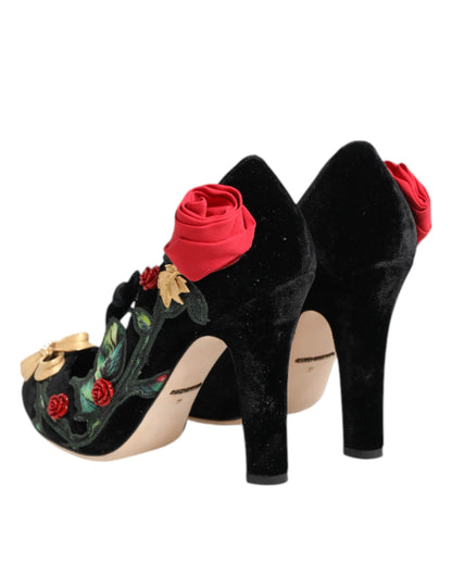 Scarpe Mary Jane Dolce &amp; Gabbana con spilla di cristallo e rose nere
