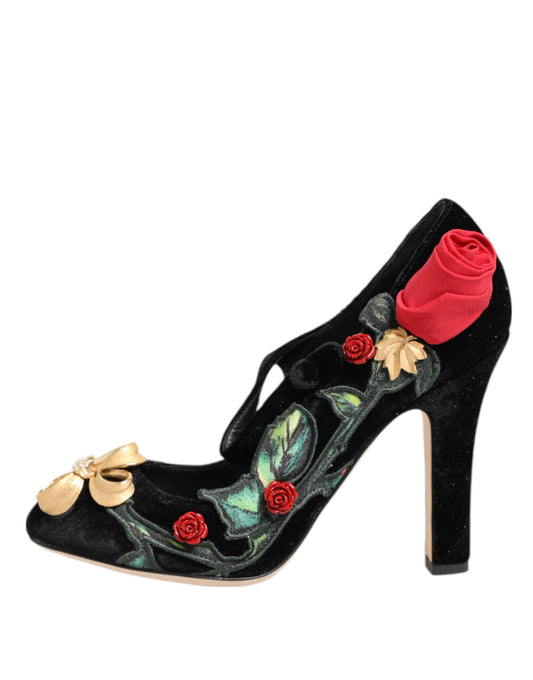 Scarpe Mary Jane Dolce &amp; Gabbana con spilla di cristallo e rose nere