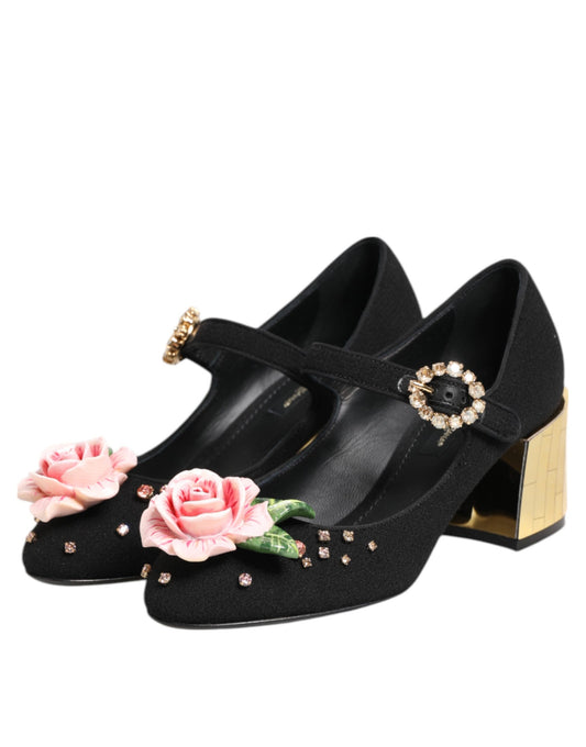 Scarpe Mary Jane Dolce &amp; Gabbana con cristalli e fiori neri