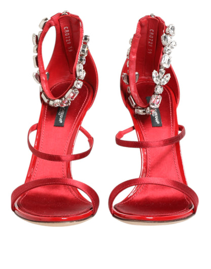 Sandali con tacco Dolce &amp; Gabbana Keira in raso rosso con cristalli