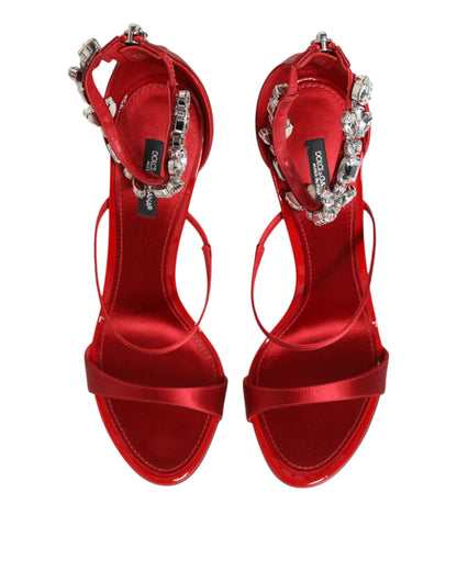 Sandali con tacco Dolce &amp; Gabbana Keira in raso rosso con cristalli