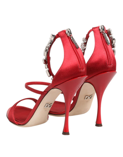 Sandali con tacco Dolce &amp; Gabbana Keira in raso rosso con cristalli