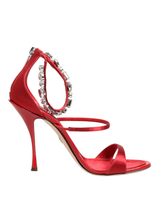 Sandali con tacco Dolce &amp; Gabbana Keira in raso rosso con cristalli