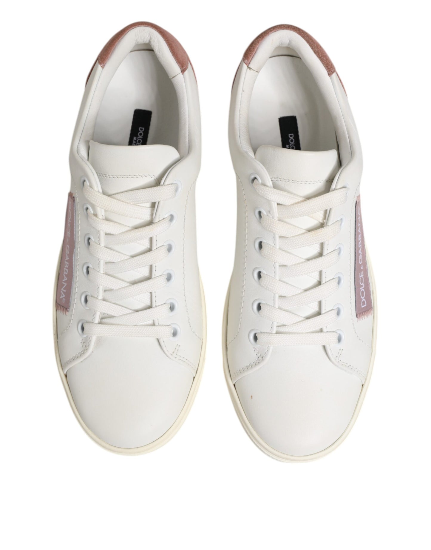 Dolce &amp; Gabbana Scarpe da ginnastica basse in pelle bianca e rosa