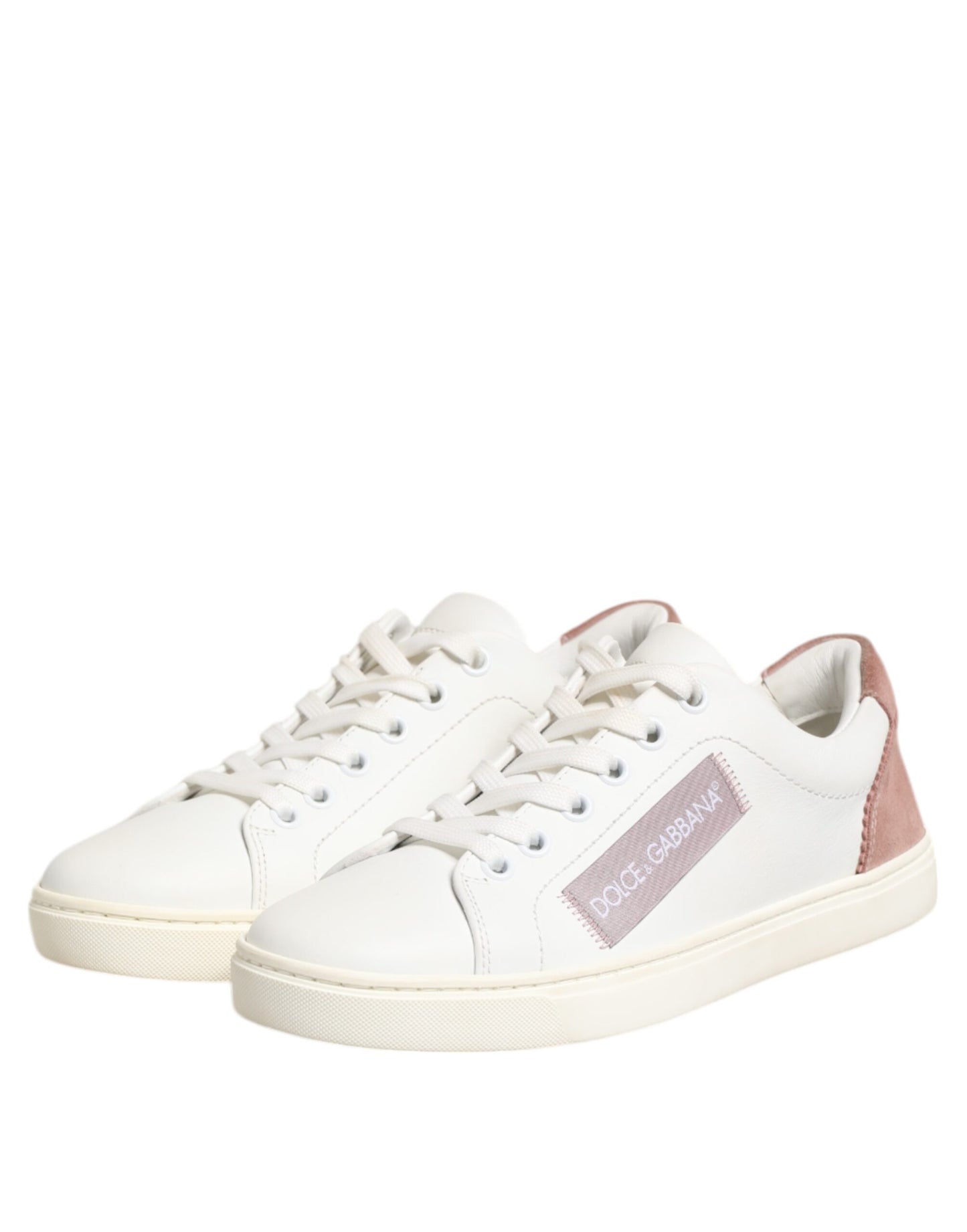 Dolce &amp; Gabbana Scarpe da ginnastica basse in pelle bianca e rosa