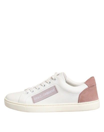 Dolce &amp; Gabbana Scarpe da ginnastica basse in pelle bianca e rosa