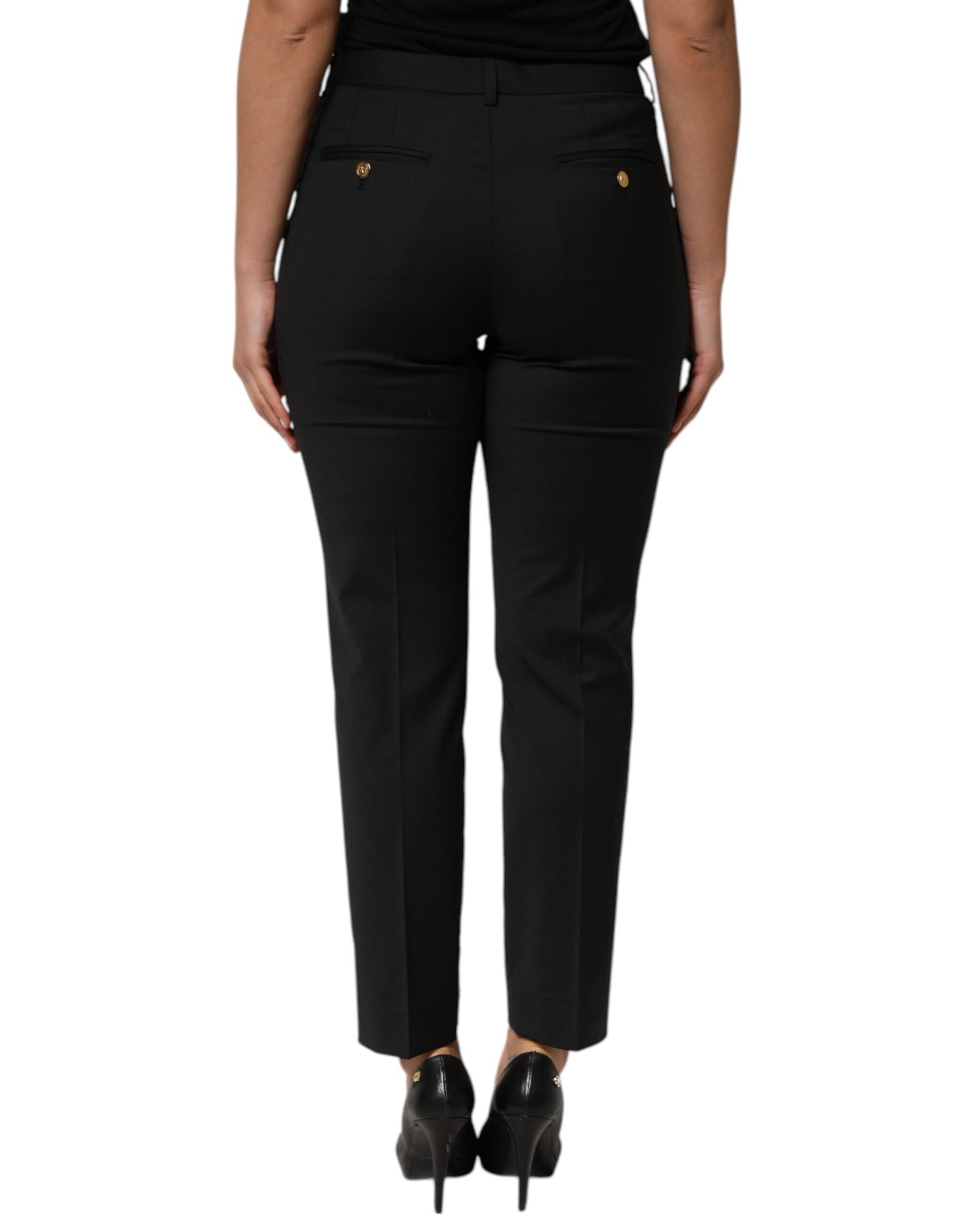 Pantaloni da donna affusolati in poliestere nero Dolce &amp; Gabbana