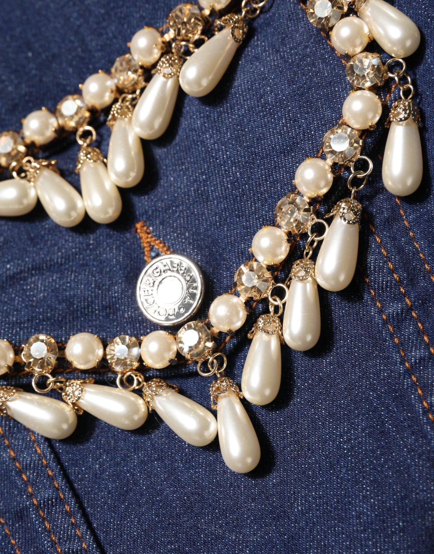 Giacca in denim di cotone blu con cristalli Dolce &amp; Gabbana