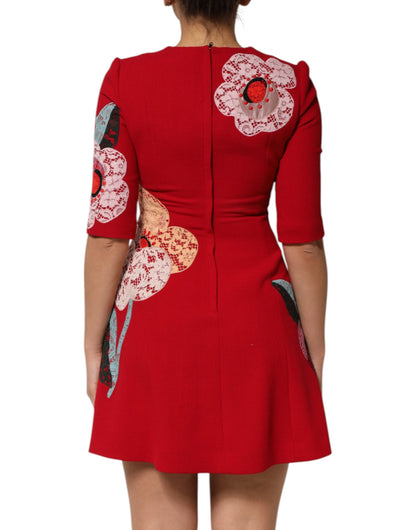 Dolce &amp; Gabbana Mini abito a trapezio con applicazioni floreali in pizzo rosso